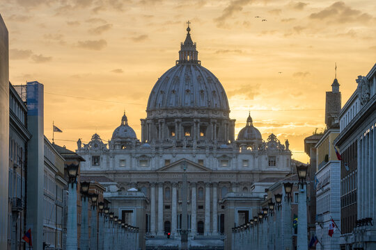 St. Peter's Basilica at sunset, Rome, Vatican City, Italy