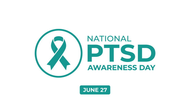 Minimalist vector illustration featuring a teal awareness ribbon symbol for national ptsd awareness day events