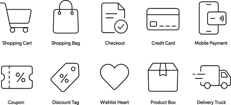 Collection Of Flat Line Icons Representing Shopping And Delivery Services