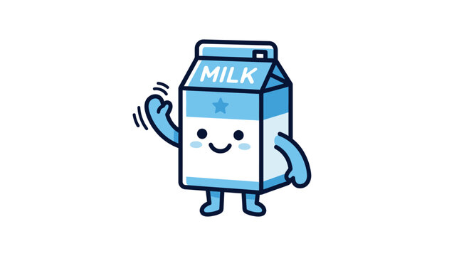 Cartoon milk carton character smiling.