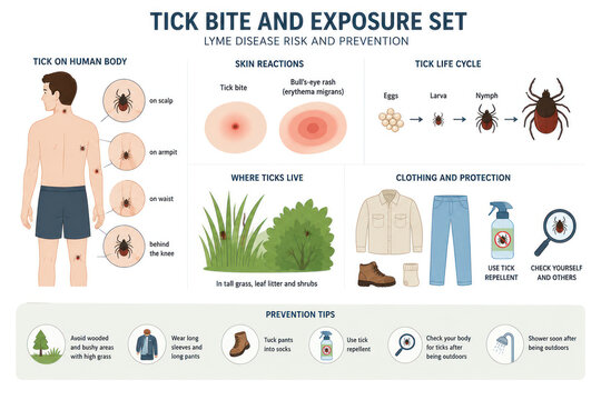 Tick Bite and Lyme Disease Prevention Infographic with Symptoms and Safety Tips