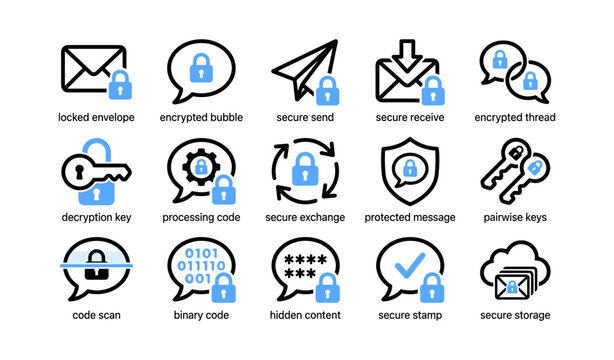 Secure messaging and encryption icons showing locks and keys