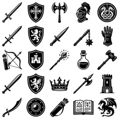 Naklejka premium Medieval fantasy weapons and shields.