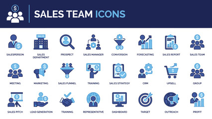 Fototapeta premium Sales team icons set with various business symbols