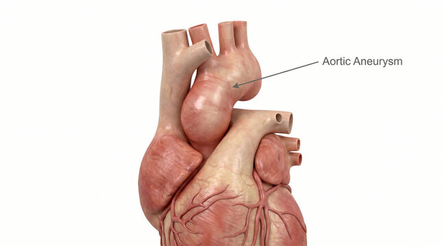 3D Realistic Medical Illustration of Aortic Aneurysm in Human Heart