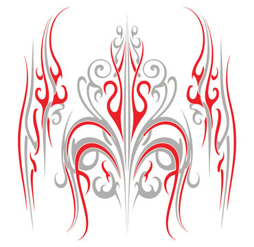 Pinstriping Red and Gray Colors Old School Illustration with Vintage Kustom Style Flourishes, Retro Hot Rod Graphics and Classic Decorative Automotive Artwork