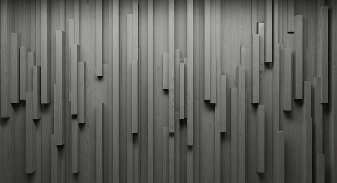 Dark gray wooden slats wall background with 3d vertical panels