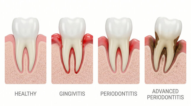 3D Medical Illustration of Periodontal Disease Stages