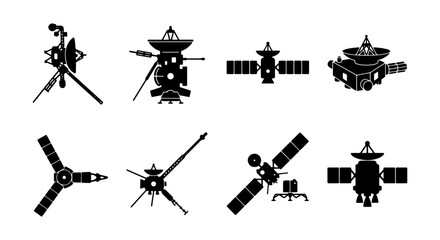 Space Probes and Satellites Vector Icons, Celestial Exploration Technology, Cosmic Discovery Objects, Scientific Spacecraft Set © Nabil