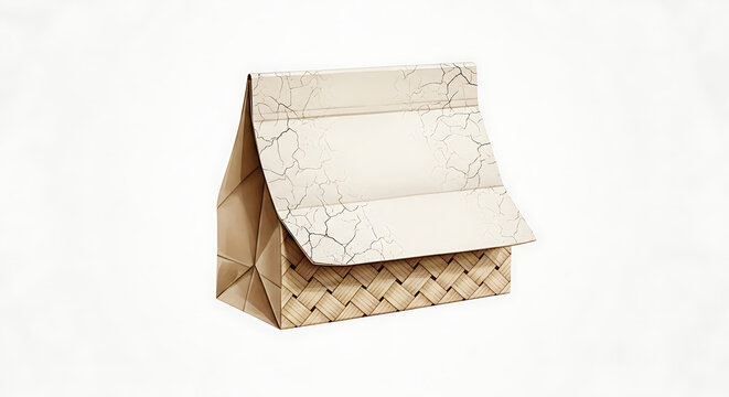 Beige paper gift bag with woven texture and crackle pattern