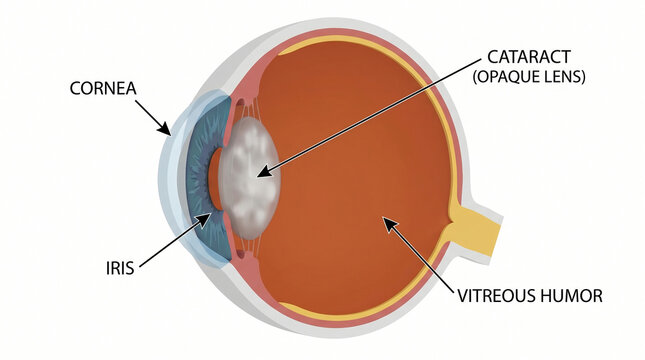 3D Medical Illustration of Eye Cataract with Opaque Lens