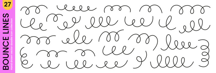 Bounce jump lines icons and movement effect doodle. spiral spring. Squiggly motion energy and comic swirl elements. Hand drawn vector illustration isolated on white background © AnyaLi