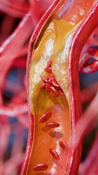 Cholesterrol or Atherosclerotic Plaque in blood vessels, Blocked vessel stroke, Thickened Arteries and Veins, Coronary, fat buildup clogging, Atherosclerosis or atheromatous Hyperlipidemia, 3d render