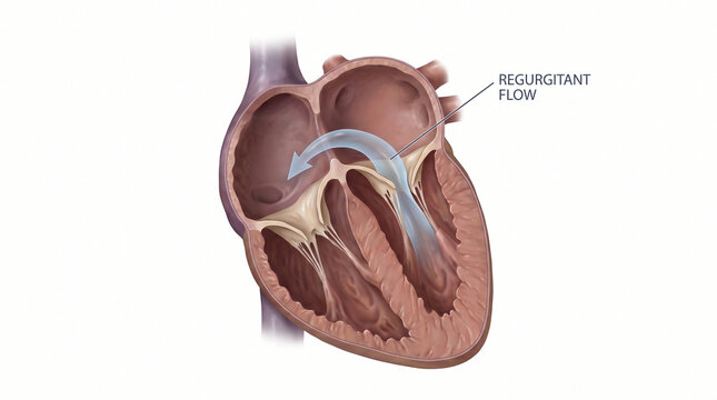 Heart Cross Section Regurgitant Valve Flow Pathology 3D Illustration