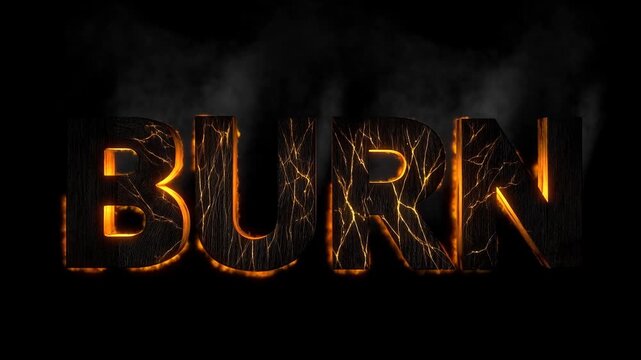 Burning text animation with dramatic fiery effects and smoke transition
