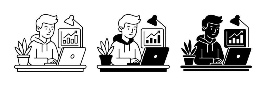 Modern Business Person Working on Laptop, Data Analytics, Home Office Setup