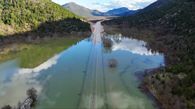 Submerged landscape of Eynif Plain after heavy rainfall along the new Antalya Konya road route