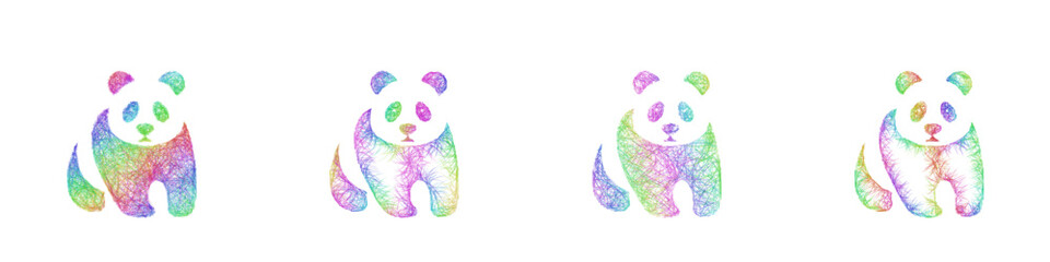 Rainbow color sketch panda icon design set © David Zydd