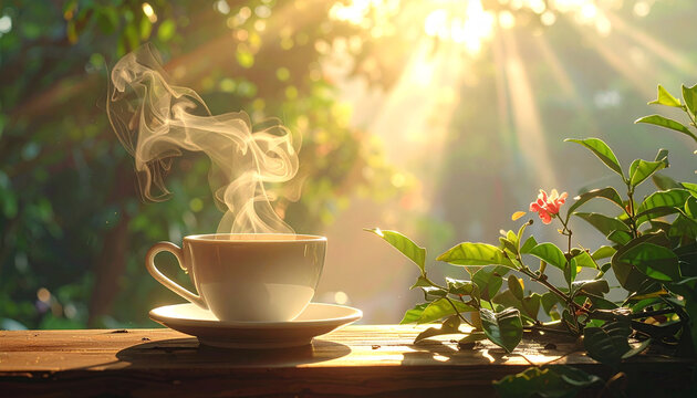 Secangkir kopi panas dengan bunga