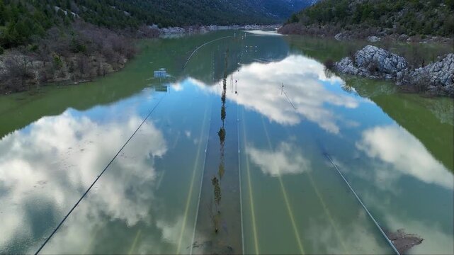 The flooded plain of Eynif and the nearby Demirkapı Tunnel infrastructure under water