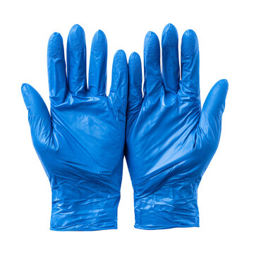 PNG of A pair of blue latex gloves laid out flat, highlighting their smooth texture and color.