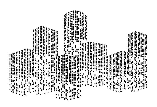 Building City Vector Futuristic urban skyline with neon-lit skyscrapers and geometric shapes creating dynamic digital landscape for business innovation presentations
