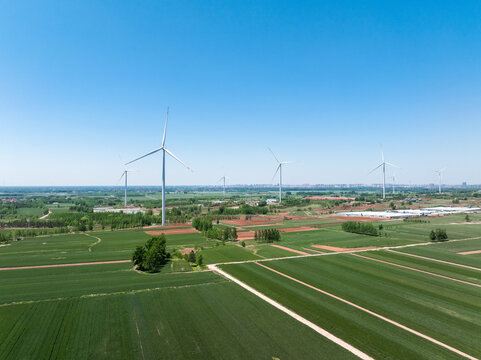 wind turbines in fields under blue sky