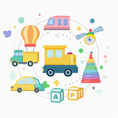 Fototapeta premium Illustration colorée de jouets pour enfants en cercle