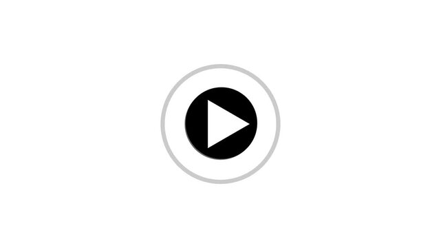 White play button animation inside black circle with expanding grey circular ripples isolated on white background