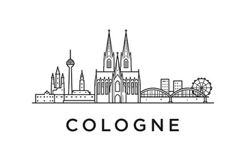 Obraz premium Cologne Germany skyline outline vector with Cologne Cathedral city landmarks and urban architecture