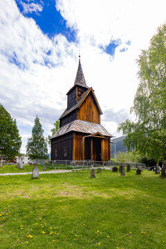 Traditional wooden Norwegian Stave church (Torpo Kirke)