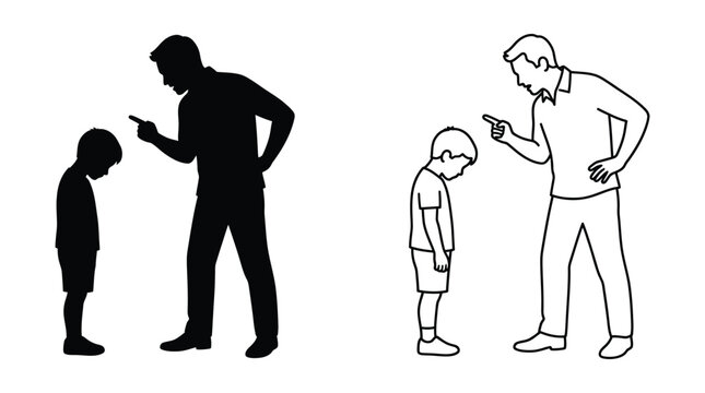 Father And Son Arguing Black Silhouette And Line Art Illustration