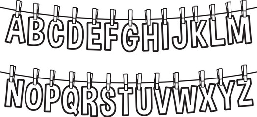 Obraz premium Alphabet Letters Hanging on Clothesline with Clips