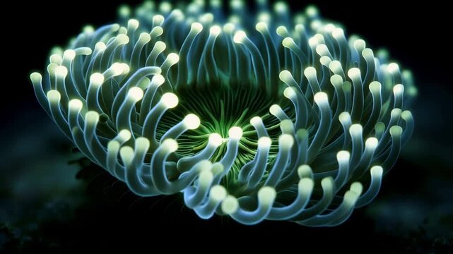 Extreme Macro of Single Coral Polyp with Neon Green Fluorescent Tips