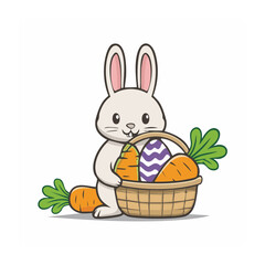 Obraz premium Cute Easter Bunny Holding a Basket of Carrots and Eggs