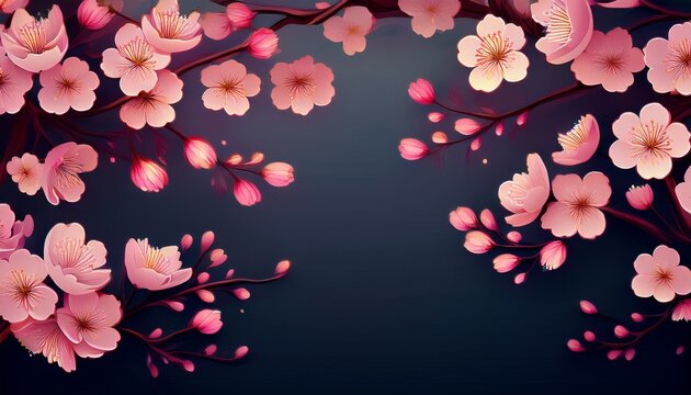 spring festival banner with cherry blossom flowers sakura floral design pink blooming branches on dark background food and music event poster seasonal celebration flyer elegant
