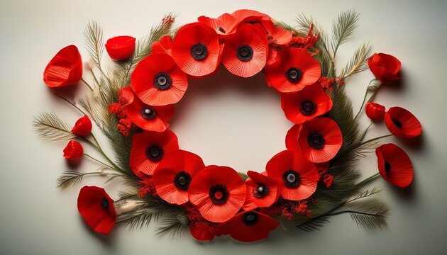 red poppies wreath anzac day and remembrance day