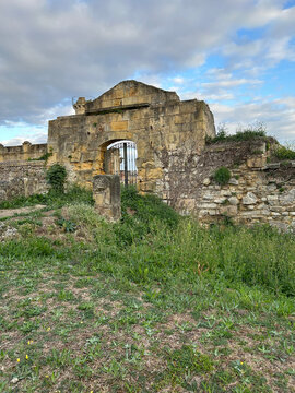 Ruined Stone Chapel with Iron Gate and Watchtower at La Galea Fort, Getxo, Basque Country