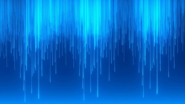 Slow motion vertical light streaks cascading downward over blue gradient background with increasing density and glow in studio environment