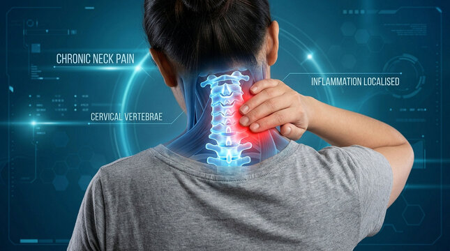 Person with chronic neck pain and inflammation localized to cervical vertebrae