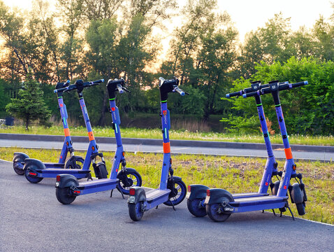 These are electric scooters from the Urent kick-sharing service: Abakan, Russia - June 10, 2026