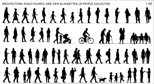 People silhouettes in elevation side view | Architecture people | silhouettes of people | 2D people | Section Elevation View | Architectural drawing people | characters