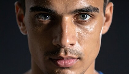 Obraz premium Close-up of a sweating male athlete looking at camera