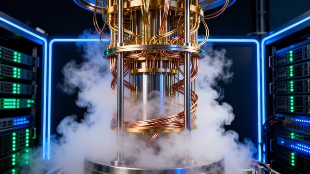 Quantum computing hardware in a tech lab setting