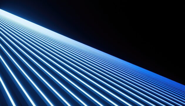 Diagonal, glowing blue lines receding into darkness