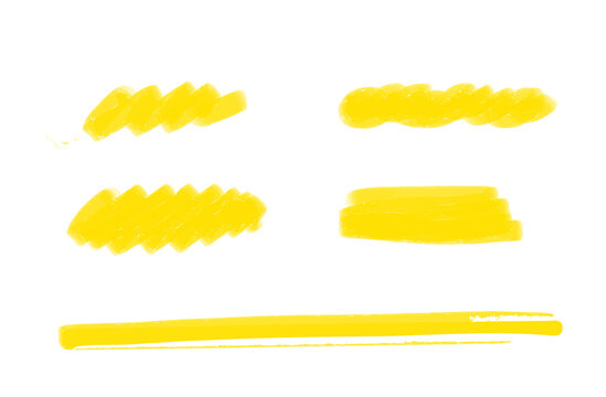 Hand-drawn yellow highlighter strokes and underline vector set