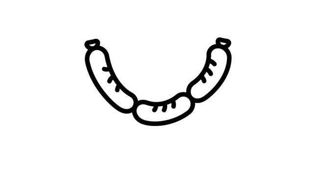A simple black and white line art illustration of three connected sausages.