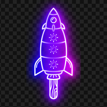 Neon glowing rocket ship popsicle vector illustration on dark background