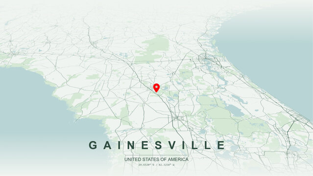 Modern minimalist vector map of Gainesville, Florida, USA. High-quality scalable illustration of Gainesville city grid, Interstate 75 corridor, Paynes Prairie for posters design.