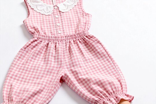 Pink gingham baby romper for summer outfits